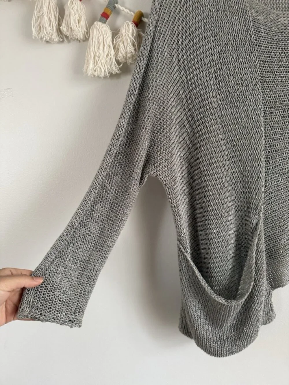 Alembika Open Knit Asymmetrical Grey Slouchy Oversized Lagenlook Coastal Top S - Picture 3 of 9